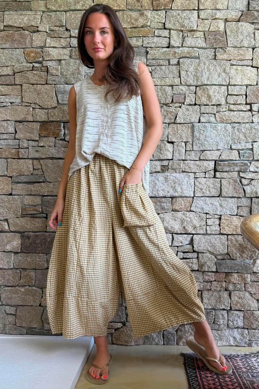 Arbi Gingham Pocket Culotte Pant Mustard